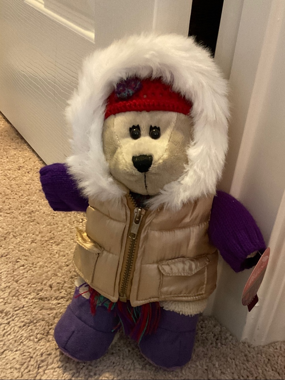 2006 Starbucks Bearista Winter Bear in Cream, Purple & Red with Gold Vest